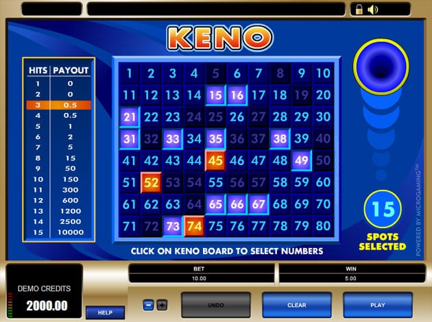 Keno slot payouts